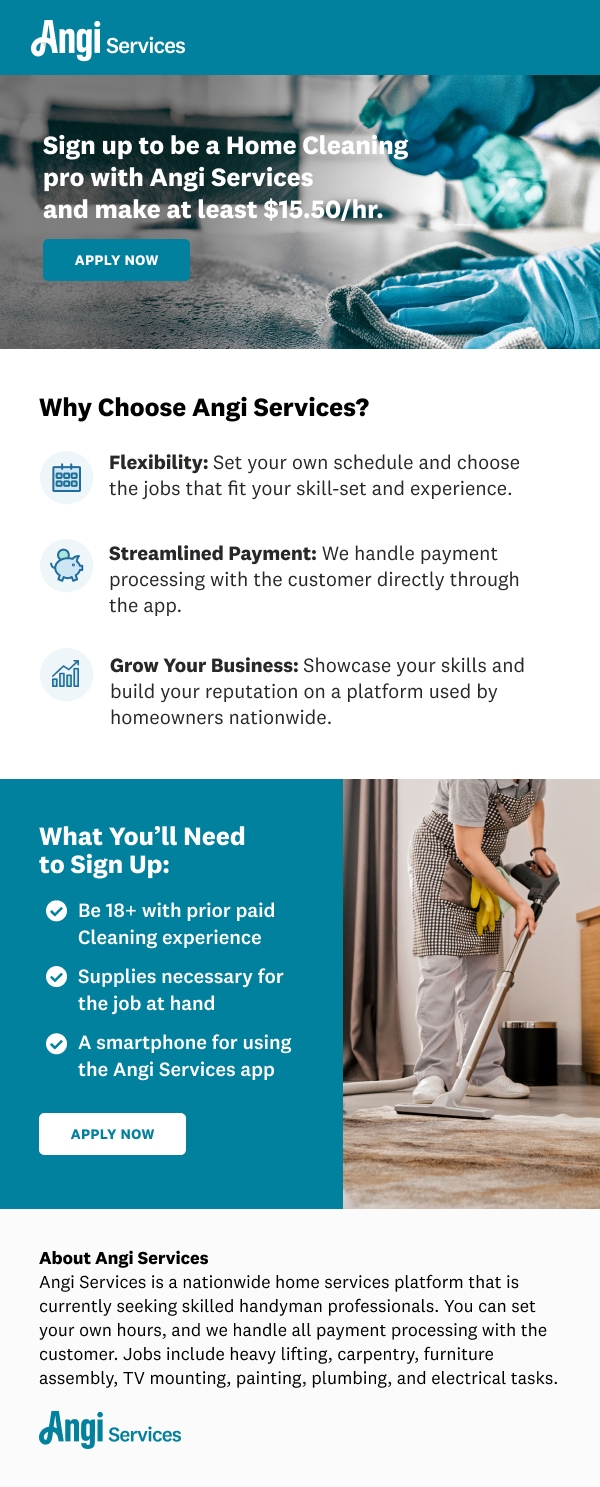 NEED HOUSE CLEANER FOR TASKS at least 15/hr as a Home Cleaner